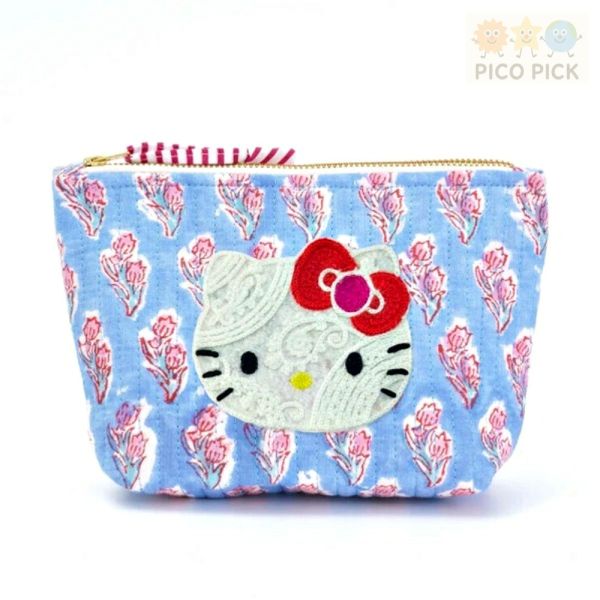 日本直送 Hello Kitty × MAYGLOBE 大號化妝包｜手工刺繡收納包 彩色花卉 6款可選｜Hello Kitty 化妝包 收納袋 Hello Kitty 化妝包、Hello Kitty 收納袋、MAYGLOBE 聯名、手工刺繡化妝包、Hello Kitty 彩色花卉