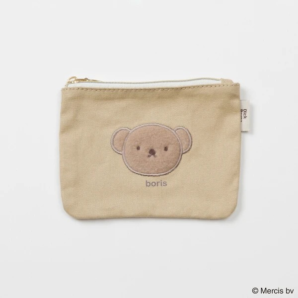 日本 Miffy BRUNA FLUFFY APPLIQUE 系列｜刺繡毛絨帆布收納袋／立體化妝包／束口袋 