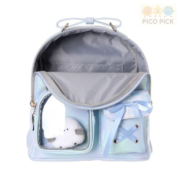 日本直送正版Coboca+ 合皮漸層格紋雙口袋｜迷你後背包（附玩偶吊飾）｜兒童背包 