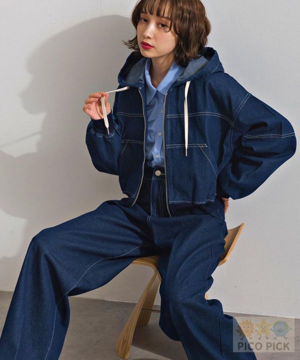 2026春裝日本Elencare due 短版牛仔外套＋打摺寬褲套裝 女裝 丹寧套裝 連帽外套 牛仔褲 寬褲 套裝 