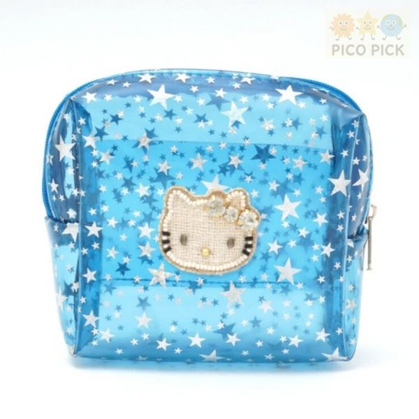 日本聯名｜Hello Kitty × MAYGLOBE 星空亮片透明化妝收納包 