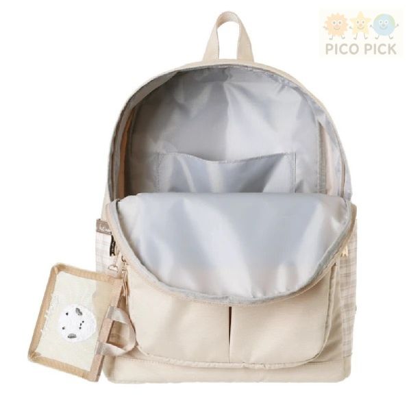 日本直送  正版Coboca+ 長尾山雀刺繡格紋拼接後背包（附迷你包吊飾）｜A4 收納｜防菌防臭｜兒童書包 