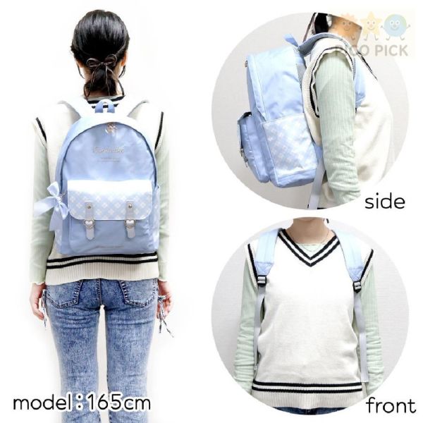 日本正版｜Coboca+格紋愛心腰帶蝴蝶結 後背包｜聚酯纖維 17L 大容量 學生書包 休閒背包 