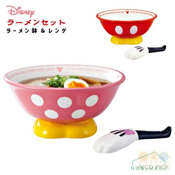 現貨當日出日本正版 Disney米奇／米妮 造型拉麵碗＋湯匙組｜拉麵碗 附匙 陶瓷碗 餐具組 