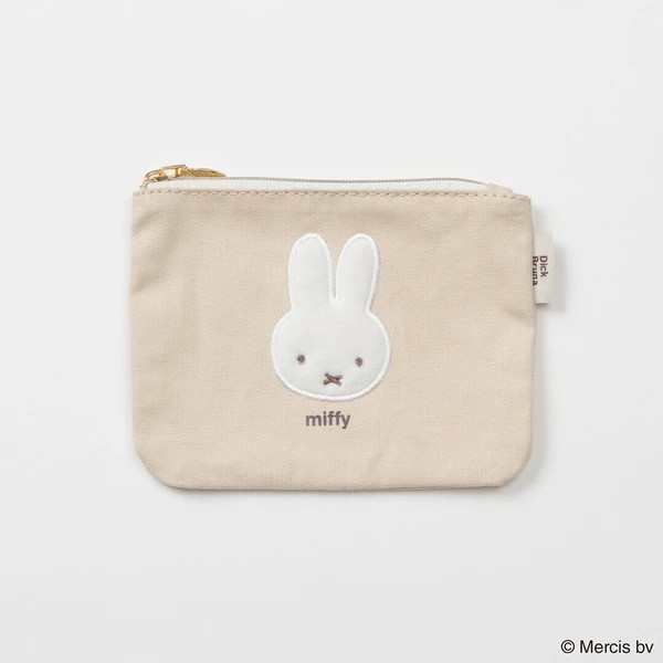 日本 Miffy BRUNA FLUFFY APPLIQUE 系列｜刺繡毛絨帆布收納袋／立體化妝包／束口袋 