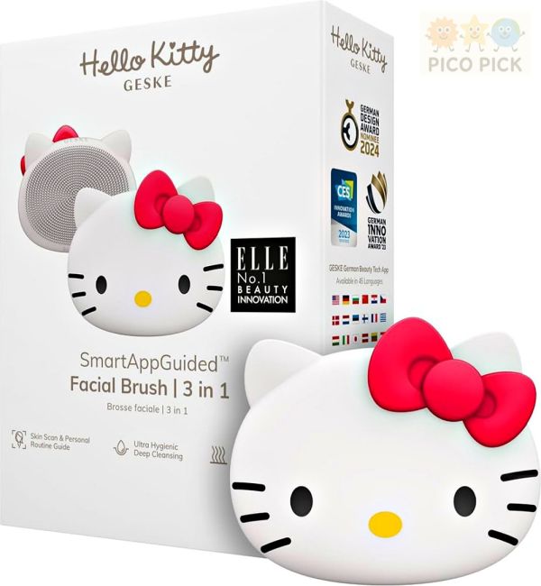 日本直送 Hello Kitty GESKE 矽膠洗臉刷｜臉部深層清潔按摩器｜潔膚儀｜Kitty電動潔顏刷 