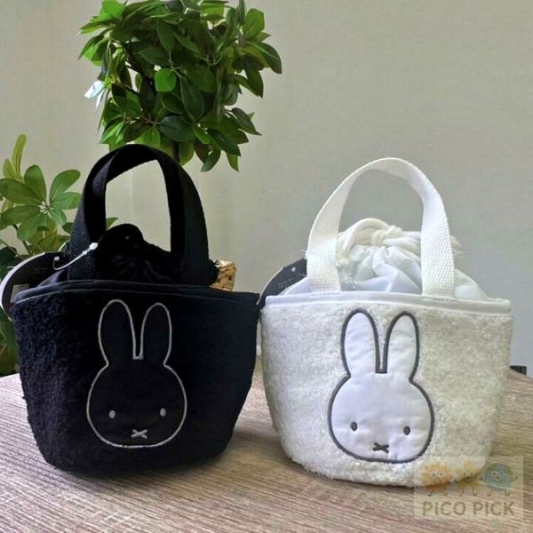 日本正版｜Miffy 米飛兔絨毛保冷袋｜便當袋（黑／白兩色） 