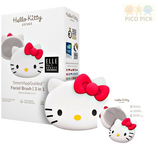 日本直送 Hello Kitty GESKE 矽膠洗臉刷｜臉部深層清潔按摩器｜潔膚儀｜Kitty電動潔顏刷 