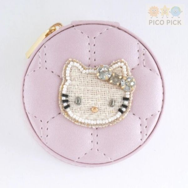 日本 Hello Kitty × MAYGLOBE 刺繡珠飾圓形收納珠寶盒 