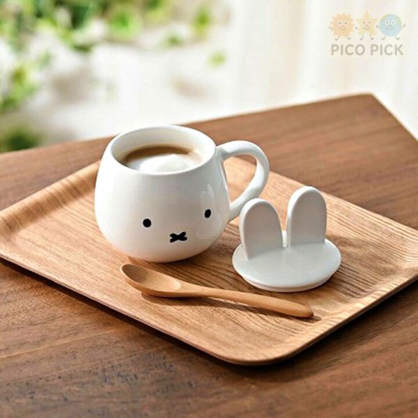 日本直送 Miffy 米飛兔馬克杯（附兔耳造型蓋子）｜可愛陶瓷咖啡杯／湯杯 