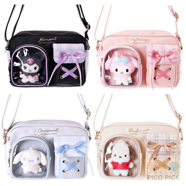 日本正版Sanrio三麗鷗角色 透明展示斜背包｜可裝娃娃｜Kuromi / My Melody / Cinnamoroll / 帕恰狗 
