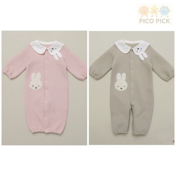 日本｜Branshes × 米飛兔 MIFFY 2WAY拼接被子連身衣 粉紅/米灰｜寶寶長袖連身服 均碼 Branshes 米飛兔 連身衣、2WAY 睡袍、日本嬰兒服飾、米飛兔寶寶衣、日本童裝代購