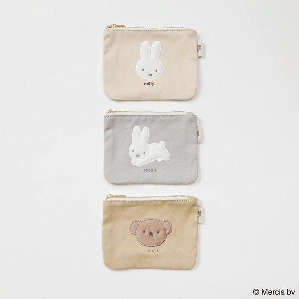 日本 Miffy BRUNA FLUFFY APPLIQUE 系列｜刺繡毛絨帆布收納袋／立體化妝包／束口袋 