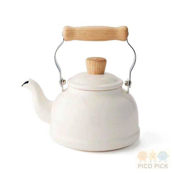 日本FUJIHORO 富士琺瑯 琺瑯手沖壺｜奶茶粉／霧灰／白色／墨綠｜直火可用｜木柄設計｜可愛廚房用品 