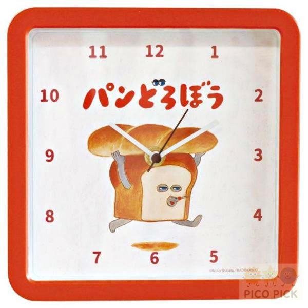 日本 正版麵包小偷 方形靜音掛鐘（麵包造型時鐘） 