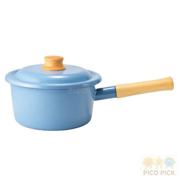 日本FUJIHORO 富士琺瑯14公分/18公分 牛奶鍋 ｜木柄單手鍋｜木製握柄｜附蓋｜可直火加熱｜IH對應｜廚房收納 