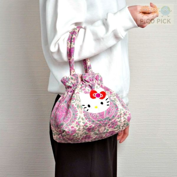 日本直送 Hello Kitty × MAYGLOBE 聯名手工印花束口包｜手提包｜托特包 