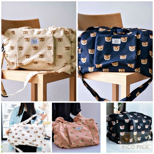 日本｜PAUL & JOE 貓咪印花旅行波士頓包｜可肩背可斜背｜33L大容量輕量旅行袋 