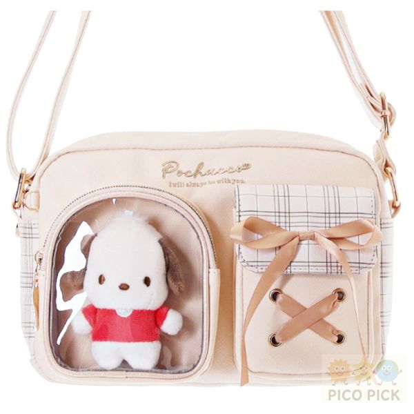 日本正版Sanrio三麗鷗角色 透明展示斜背包｜可裝娃娃｜Kuromi / My Melody / Cinnamoroll / 帕恰狗 