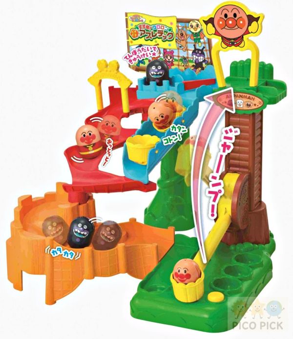 日本正版麵包超人 冒險滾球滑道組｜雙路線機關滑道（附安潘曼＋細菌人滾球） 