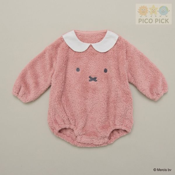 日本｜Branshes × 米飛兔 MIFFY 長袖絨毛上衣 粉紅/米白｜寶寶毛絨衣 70/80公分 Branshes 米飛兔 上衣、寶寶絨毛衣、日本嬰兒童裝、米飛兔秋冬童裝、日本童裝代購