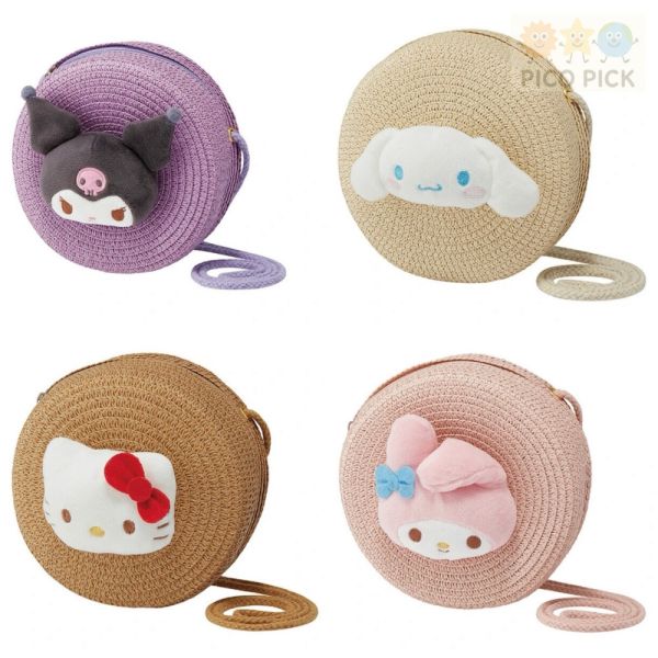 日本 Sanrio 三麗鷗 日本正版 草編斜背包（圓形包 / 方形包）（庫洛米 / 大耳狗 / Hello Kitty / My Melody） 