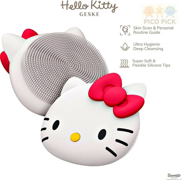 日本直送 Hello Kitty GESKE 矽膠洗臉刷｜臉部深層清潔按摩器｜潔膚儀｜Kitty電動潔顏刷 