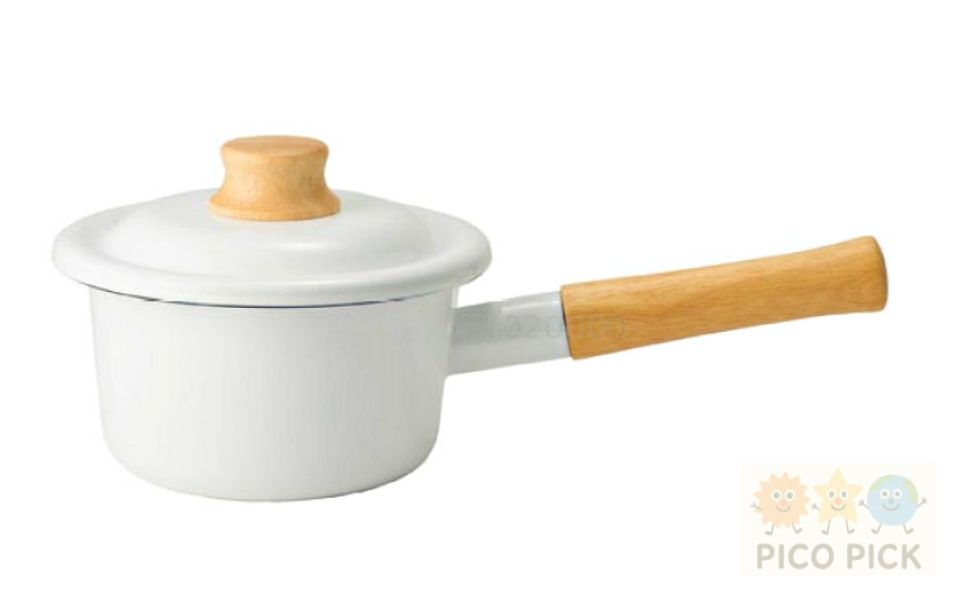 日本FUJIHORO 富士琺瑯14公分/18公分 牛奶鍋 ｜木柄單手鍋｜木製握柄｜附蓋｜可直火加熱｜IH對應｜廚房收納 