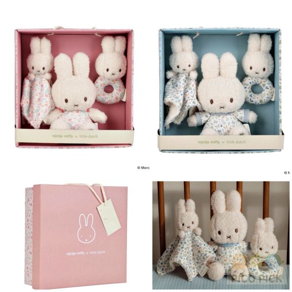 日本直送｜Miffy x Little Dutch聯名款幸運花禮盒三件組|嬰兒玩具組 新生兒禮物 彌月禮 安撫巾＋搖鈴＋絨毛玩偶｜ 