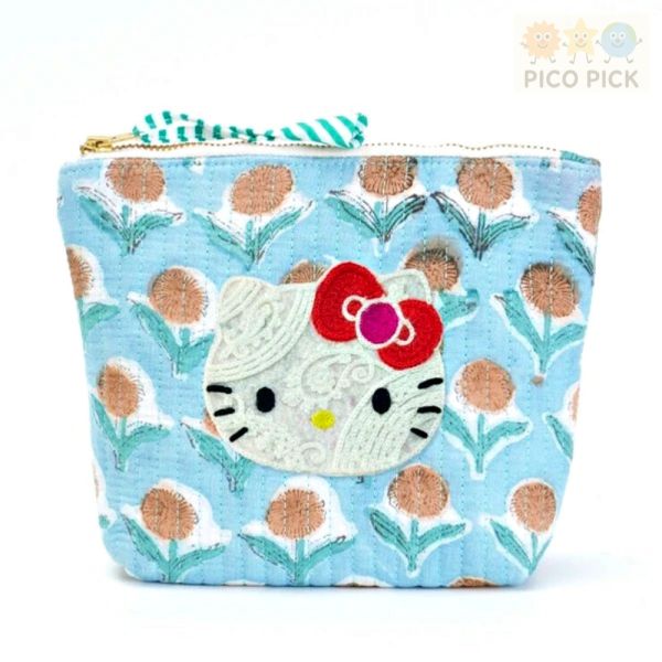 日本直送 Hello Kitty × MAYGLOBE 大號化妝包｜手工刺繡收納包 彩色花卉 6款可選｜Hello Kitty 化妝包 收納袋 Hello Kitty 化妝包、Hello Kitty 收納袋、MAYGLOBE 聯名、手工刺繡化妝包、Hello Kitty 彩色花卉