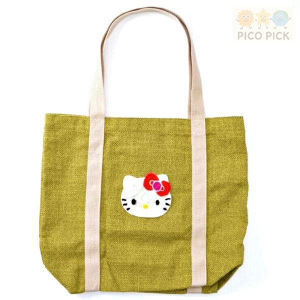 日本直送 Hello Kitty × MAYGLOBE 手工刺繡托特包｜大容量手提袋｜購物袋 Hello Kitty 托特包｜Hello Kitty 手提袋｜Hello Kitty 購物袋｜Sanrio正版｜MAYGLOBE 聯名｜大容量手提包