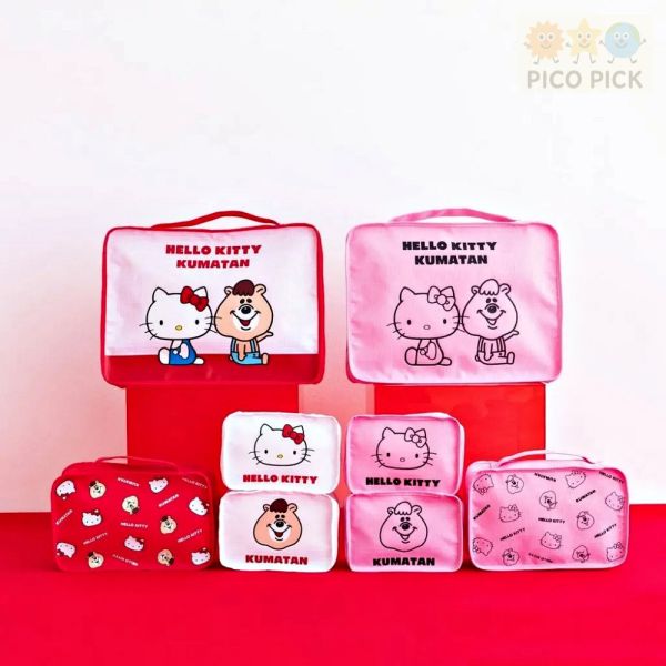 日本直送 日本正版夢幻聯名HELLO KITTY × KUMATAN 聯名旅行袋｜收納袋四件組｜可折疊收納 