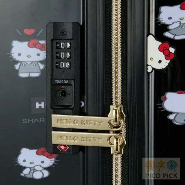 日本直送 ｜Sanrio正版 Hello Kitty 黑底滿版行李箱（附飲料架） 