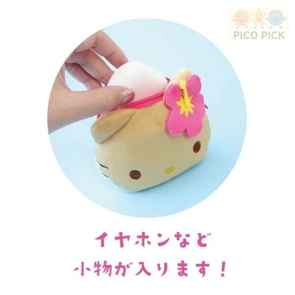 日本正版 Hello Kitty 夏威夷風扶桑花小物收納包／愛心扣環／吊飾 