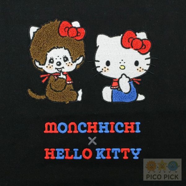 日本【Monchichi × Hello Kitty 聯名刺繡托特包 / 刺繡托特包小提袋】黑色A4手提袋 