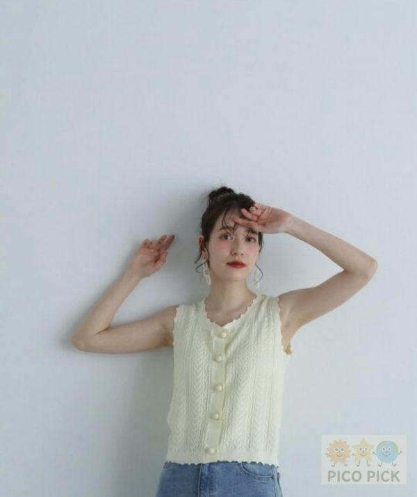 日本直送｜N. by NATURAL BEAUTY BASIC】珍珠鈕針織背心上衣｜奶油白｜夏日無袖針織款 