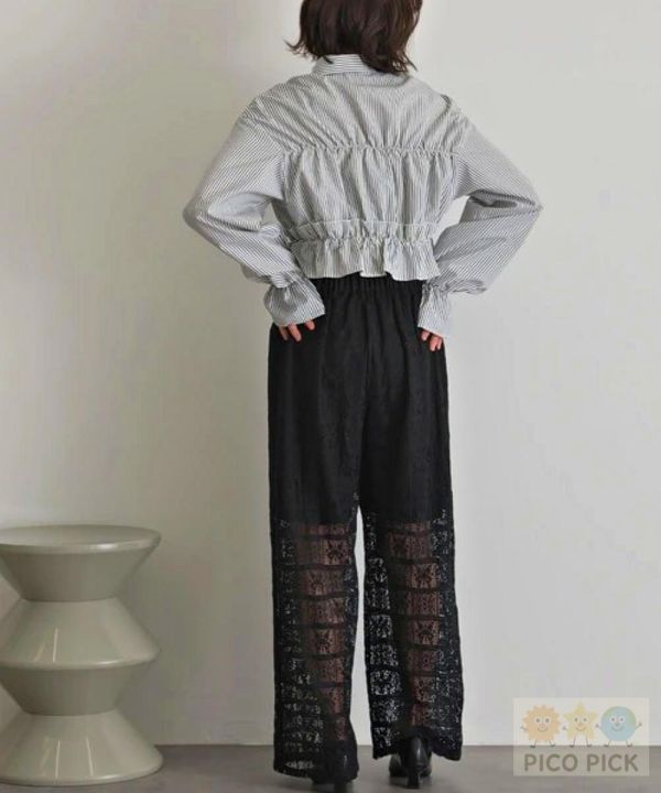 2026春裝日本 Elencare due荷葉綁帶短版襯衫 上衣 條紋/格紋 甜美氣質 女裝 