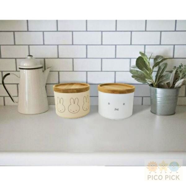 日本 Miffy 米飛兔竹蓋鋼製收納罐 900ml｜可堆疊罐 密封罐 點心罐 