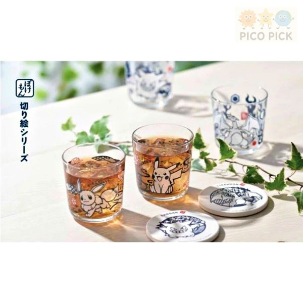 日本直送 Pokémon 寶可夢玻璃杯＆杯墊｜伊布／皮卡丘／噴火龍／耿鬼 