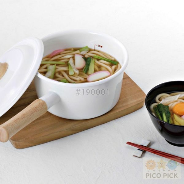 日本FUJIHORO 富士琺瑯14公分/18公分 牛奶鍋 ｜木柄單手鍋｜木製握柄｜附蓋｜可直火加熱｜IH對應｜廚房收納 