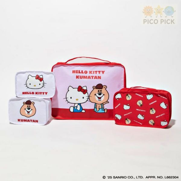 日本直送 日本正版夢幻聯名HELLO KITTY × KUMATAN 聯名旅行袋｜收納袋四件組｜可折疊收納 