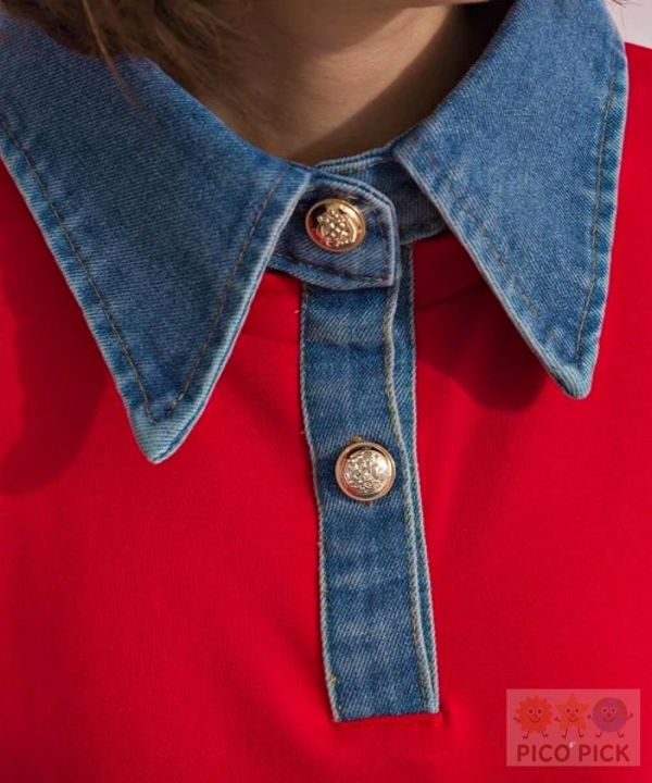 2026春裝Elencare due日本 假兩件牛仔領拼接上衣 長袖上衣 衛衣 休閒上衣 女裝 