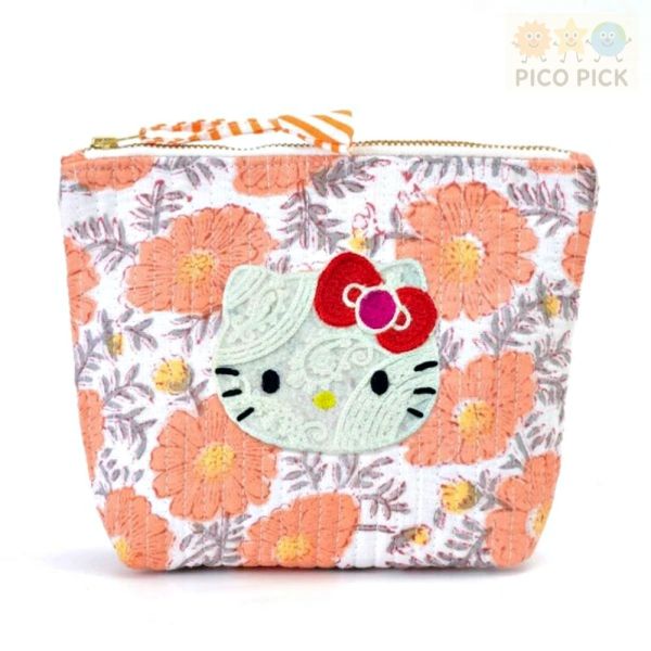 日本直送 Hello Kitty × MAYGLOBE 大號化妝包｜手工刺繡收納包 彩色花卉 6款可選｜Hello Kitty 化妝包 收納袋 Hello Kitty 化妝包、Hello Kitty 收納袋、MAYGLOBE 聯名、手工刺繡化妝包、Hello Kitty 彩色花卉