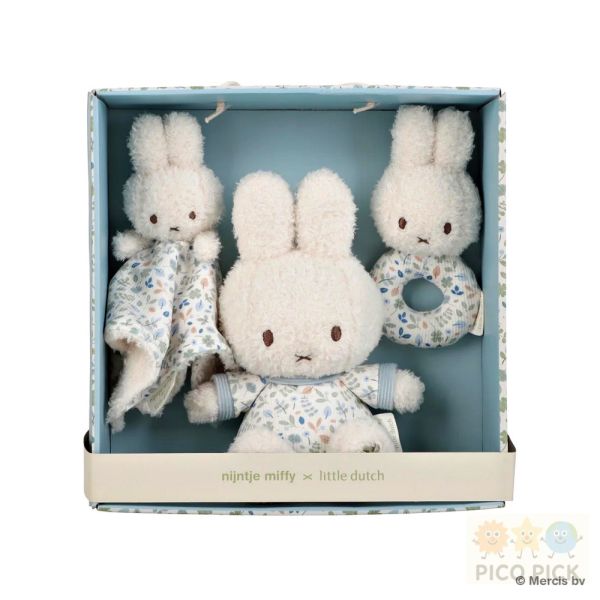 日本直送｜Miffy x Little Dutch聯名款幸運花禮盒三件組|嬰兒玩具組 新生兒禮物 彌月禮 安撫巾＋搖鈴＋絨毛玩偶｜ 
