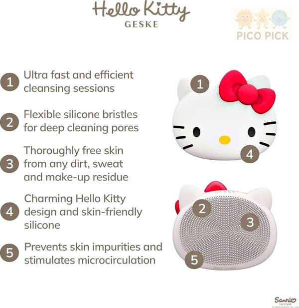 日本直送 Hello Kitty GESKE 矽膠洗臉刷｜臉部深層清潔按摩器｜潔膚儀｜Kitty電動潔顏刷 