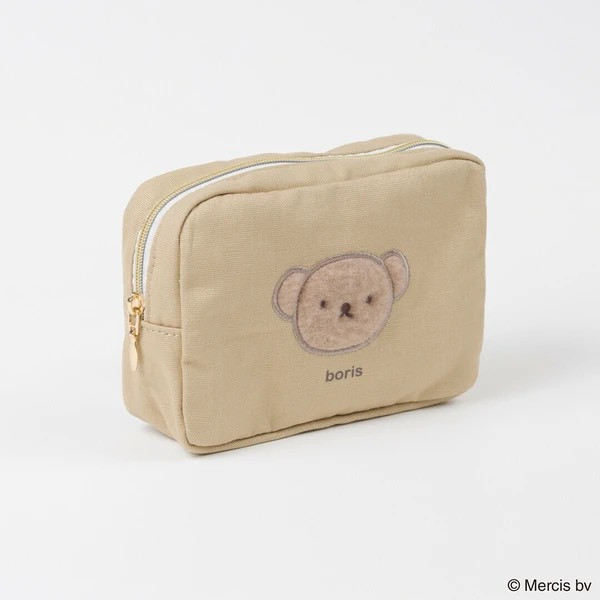 日本 Miffy BRUNA FLUFFY APPLIQUE 系列｜刺繡毛絨帆布收納袋／立體化妝包／束口袋 