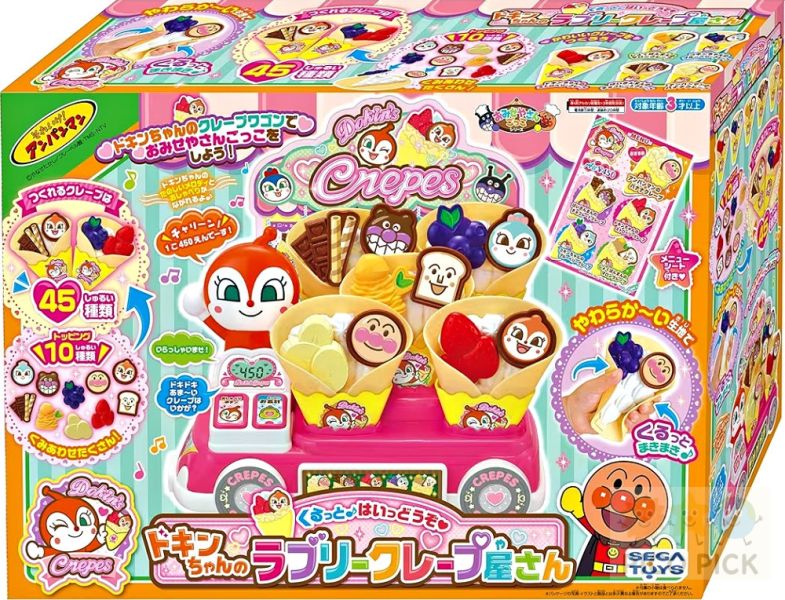 日本｜正版麵包超人 可麗餅攤車玩具組｜可麗餅屋 收銀機 語音音效 角色配料組裝玩具（Anpanman） 