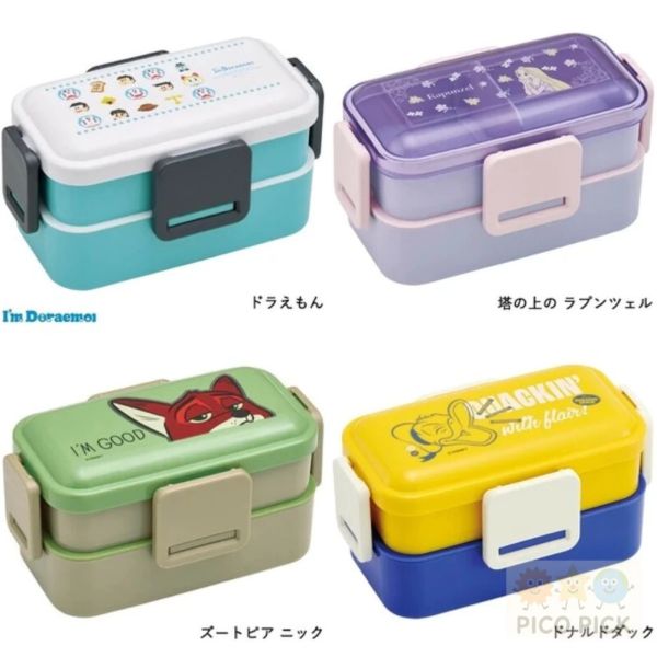 日本 直送 Disney長髮公主雙層便當盒 600ml／4點鎖扣密封抗菌款（日本製） 