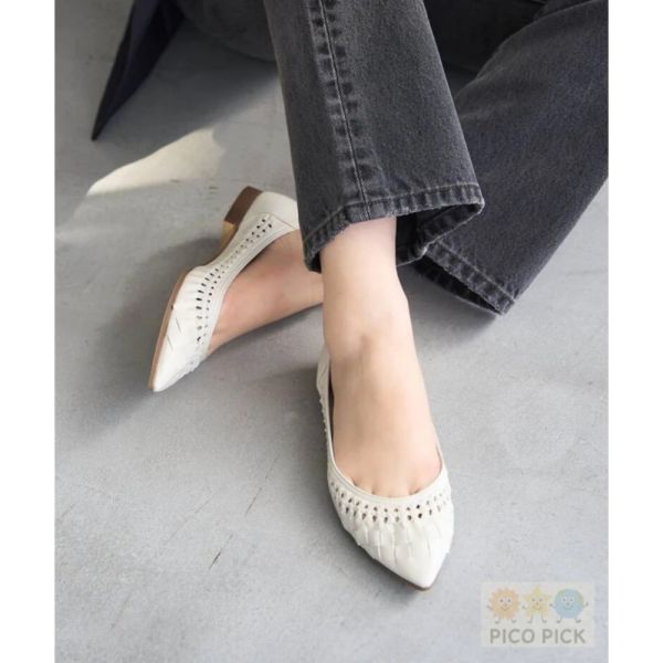 日本 直送Le Talon 編織尖頭平底鞋（黑／奶白/金屬色） Le Talon全系列代購 