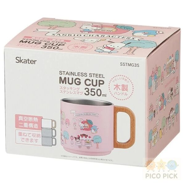 日本 直送 skater 雙層真空不鏽鋼保溫杯 不鏽鋼馬克杯 疊疊杯 木柄水杯 350ml 